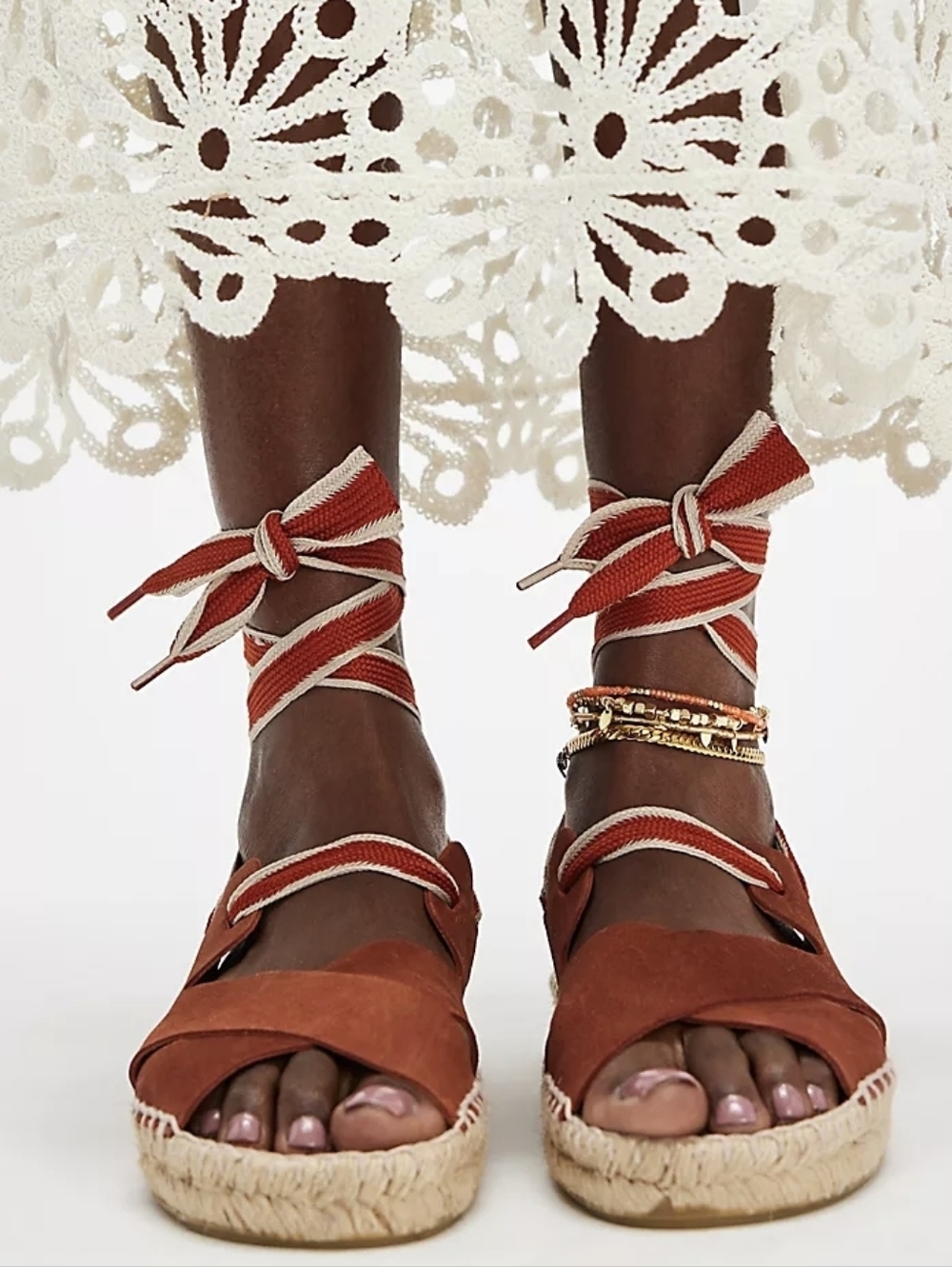 Palomita's Espadrille Ankle-Tie Sandals in Rust Red Size 10 New
